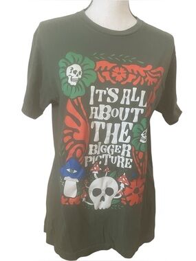 Graphic Skull & Mushroom Tee in Olive Green Shirt It’s All About the Big Picture